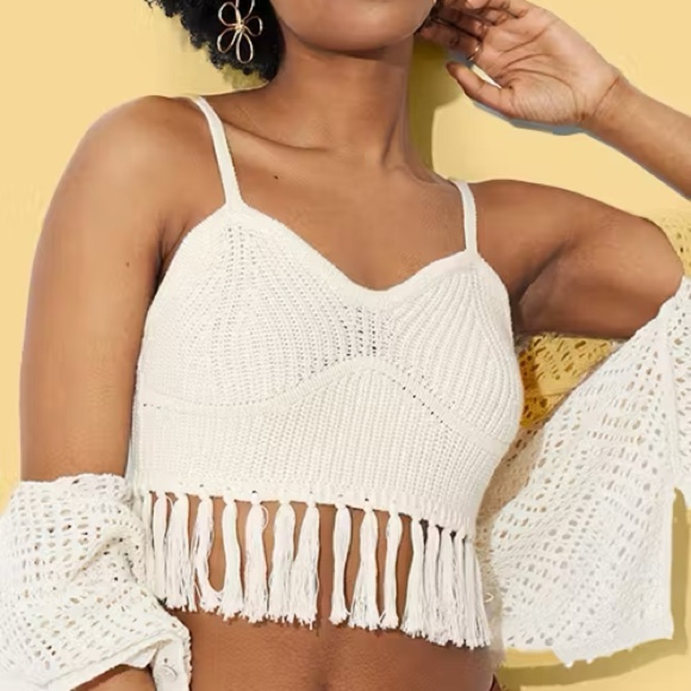 Wild Fable White Fringe Crop Top